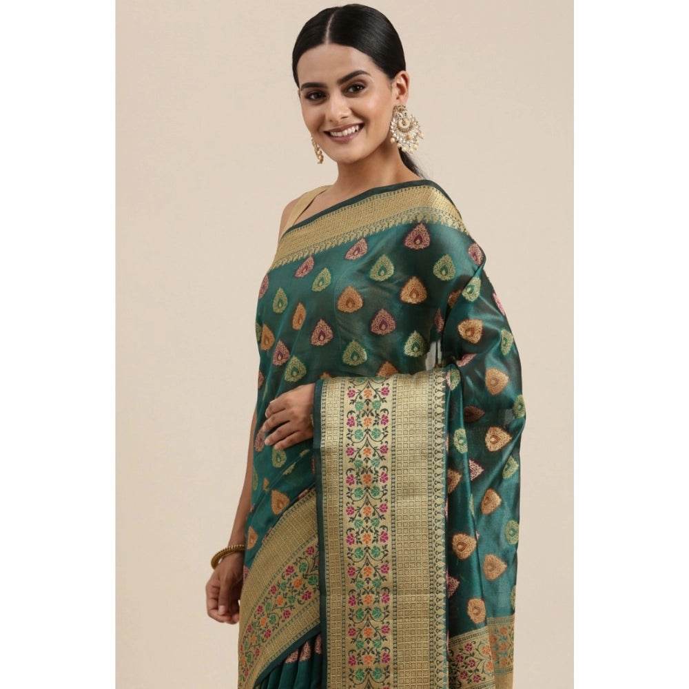 Generic Women's Organza Printed Saree With Unstitched Blouse (Sea Green, 5-6 Mtrs) - MYLUXURY LANE ENTERPRISE