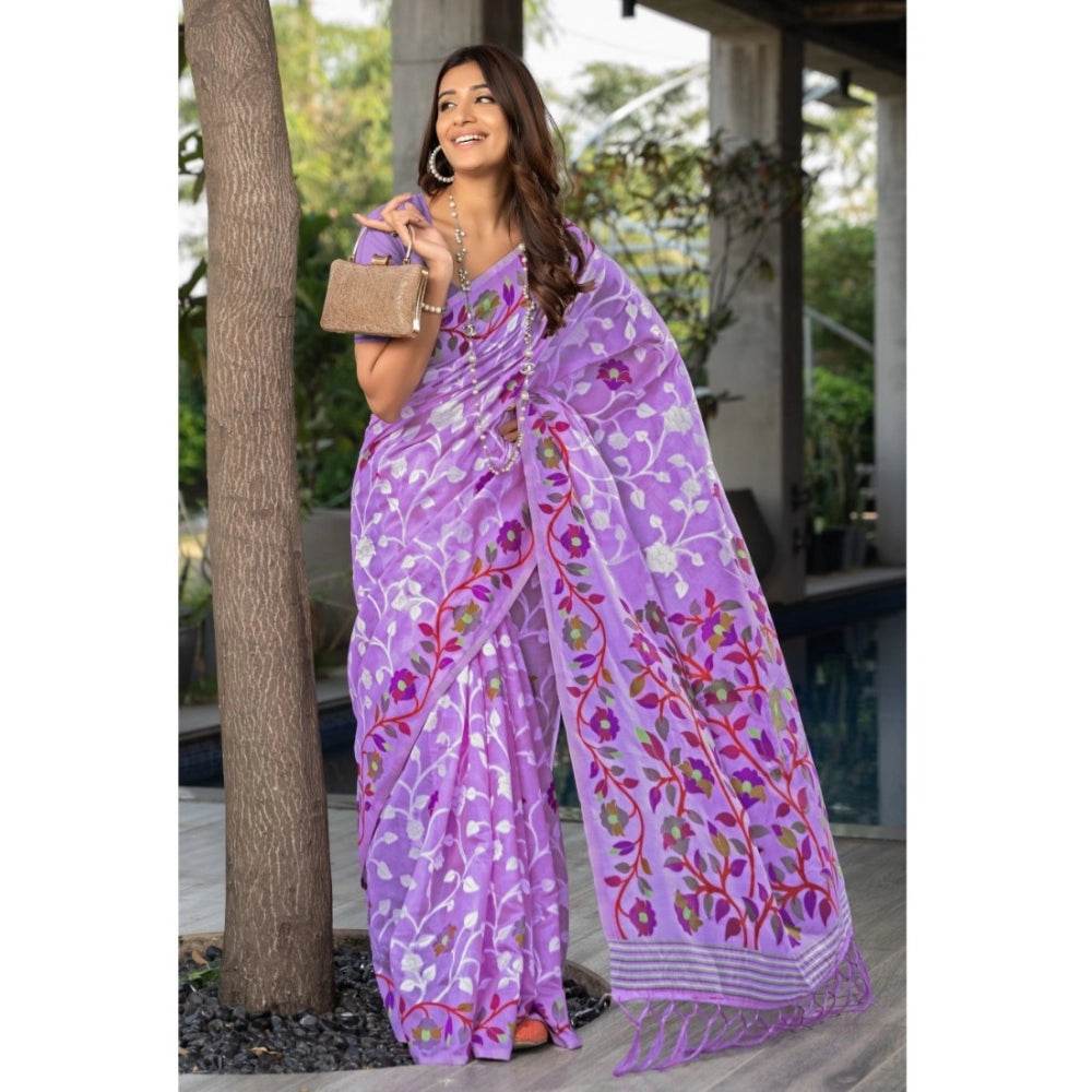 Generic Women's Cotton Printed Saree With Unstitched Blouse (Lavender, 5-6 Mtrs) - MYLUXURY LANE ENTERPRISE