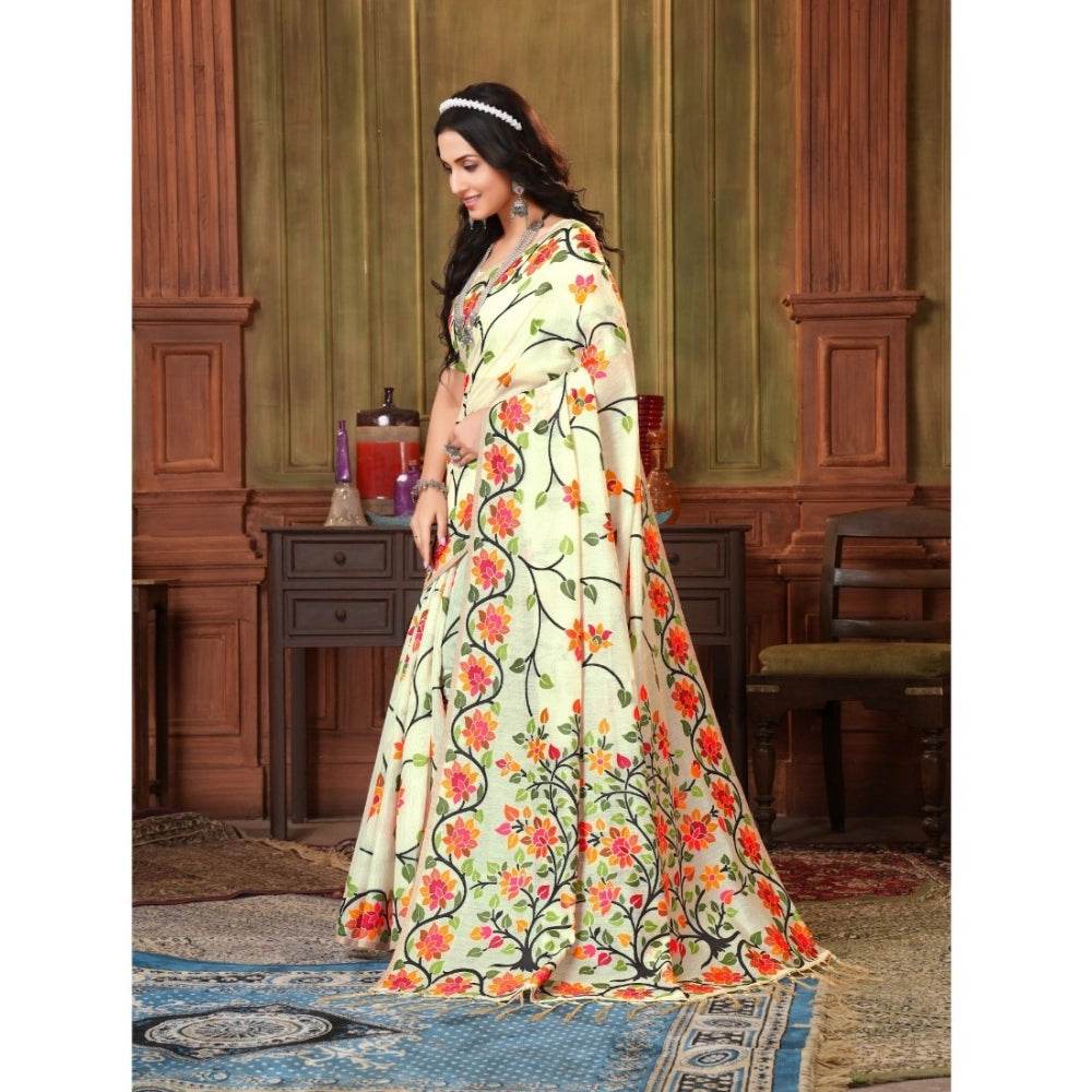 Generic Women's Organza Printed Saree With Unstitched Blouse (White, 5-6 Mtrs) - MYLUXURY LANE ENTERPRISE