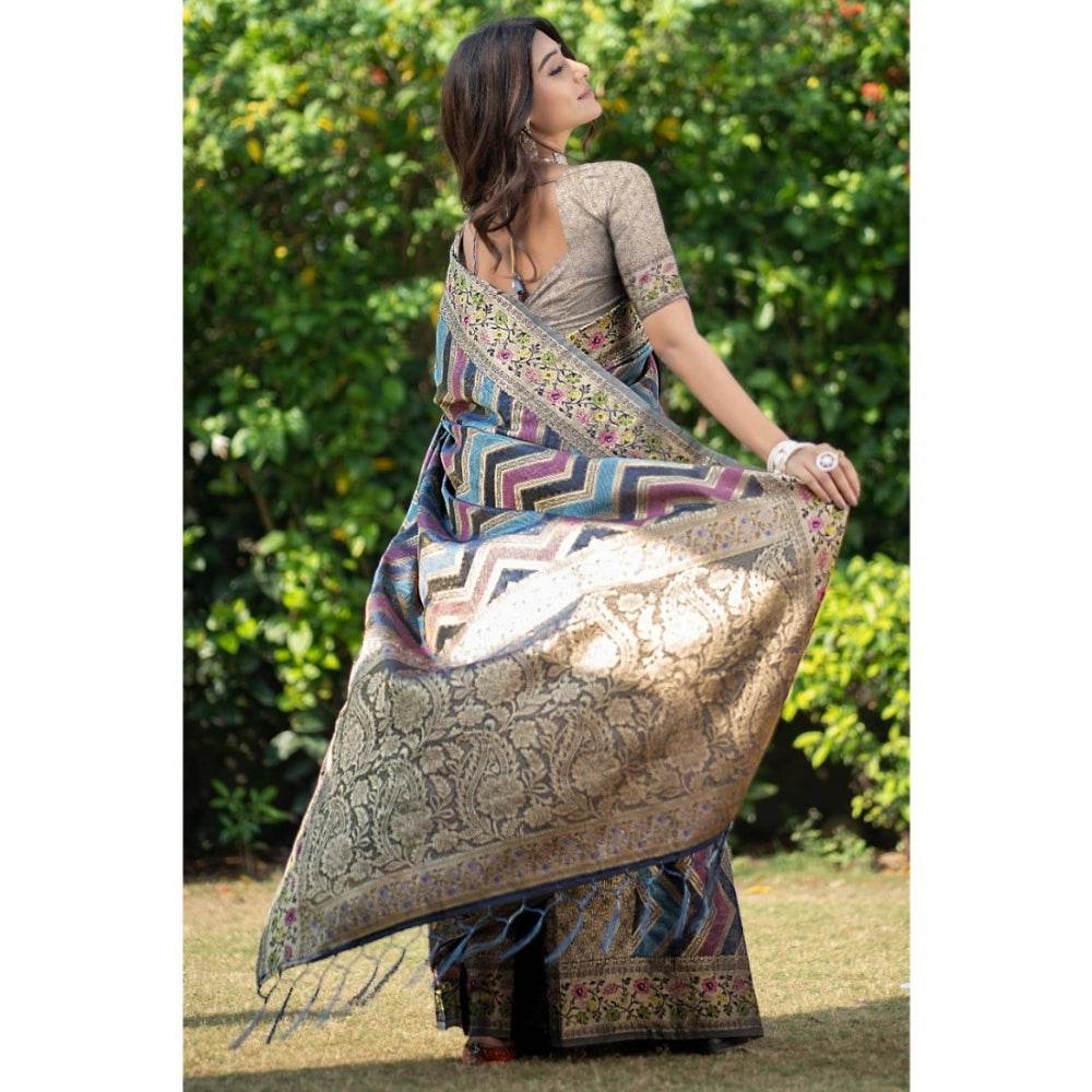 Generic Women's Organza Printed Saree With Unstitched Blouse (Teal, 5-6 Mtrs) - MYLUXURY LANE ENTERPRISE