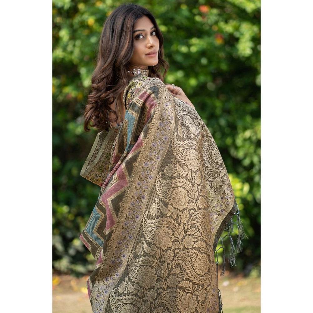 Generic Women's Organza Printed Saree With Unstitched Blouse (Grey, 5-6 Mtrs) - MYLUXURY LANE ENTERPRISE