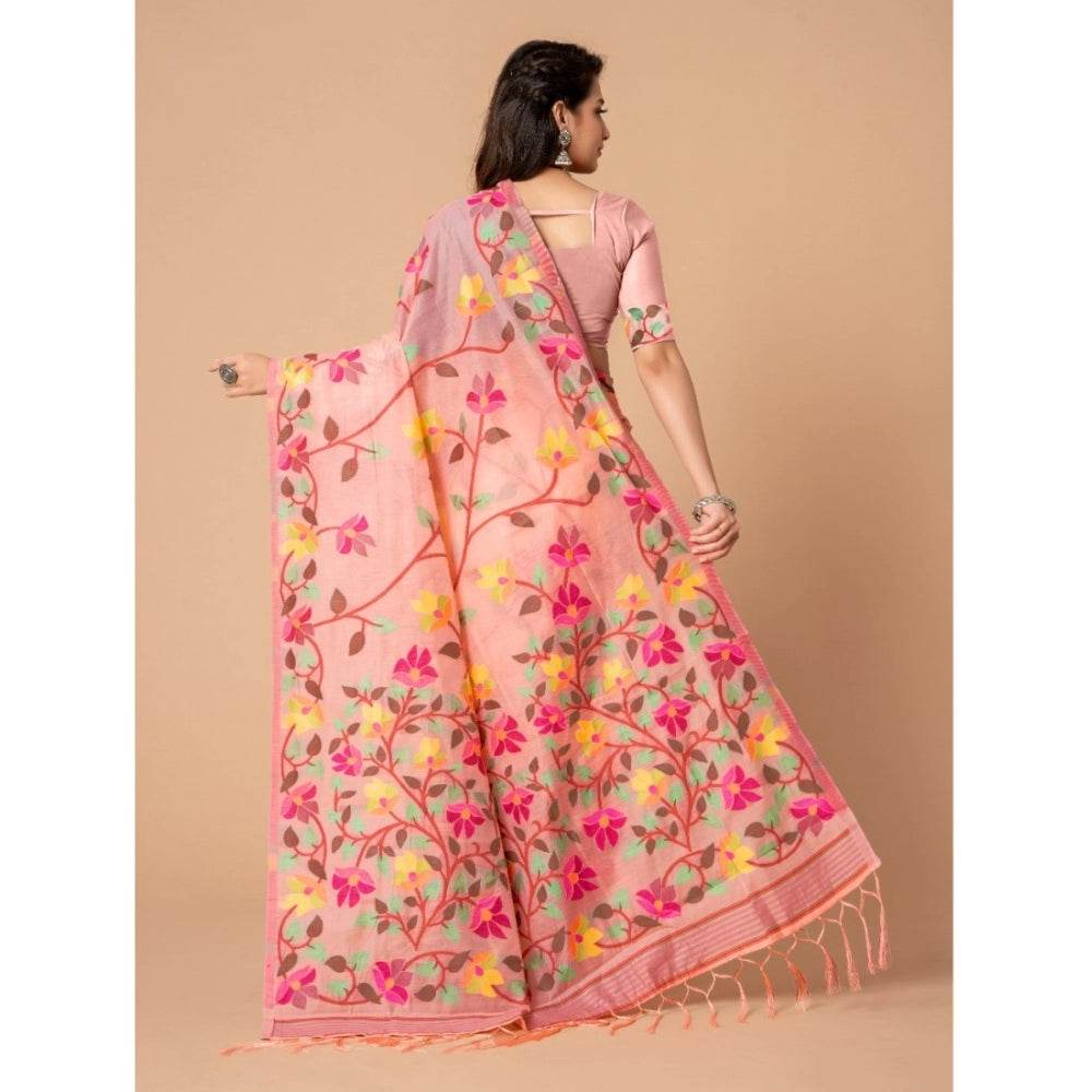 Generic Women's Cotton Printed Saree With Unstitched Blouse (Pink, 5-6 Mtrs) - MYLUXURY LANE ENTERPRISE