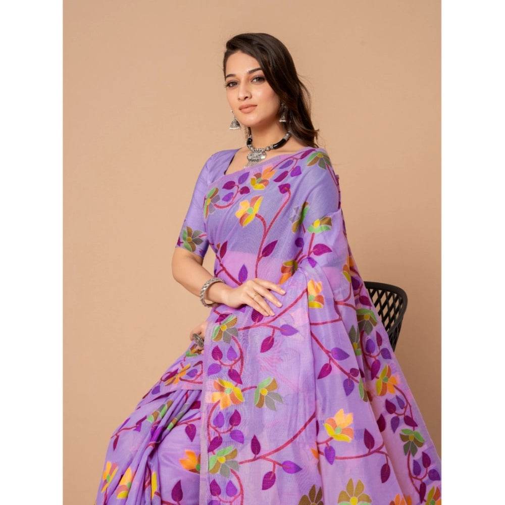 Generic Women's Cotton Printed Saree With Unstitched Blouse (Lavender, 5-6 Mtrs) - MYLUXURY LANE ENTERPRISE