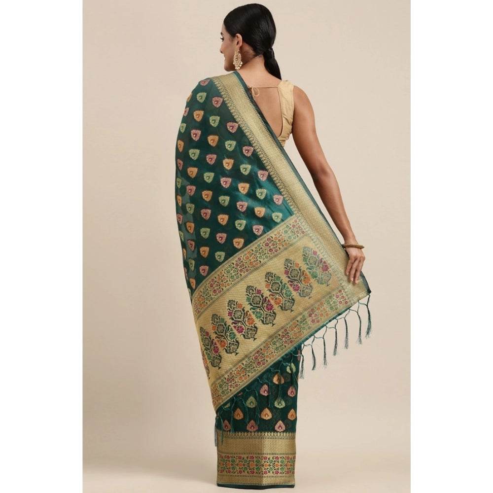 Generic Women's Organza Printed Saree With Unstitched Blouse (Sea Green, 5-6 Mtrs) - MYLUXURY LANE ENTERPRISE