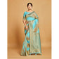 Generic Women's Linen Printed Saree With Unstitched Blouse (Sky Blue, 5-6 Mtrs) - MYLUXURY LANE ENTERPRISE