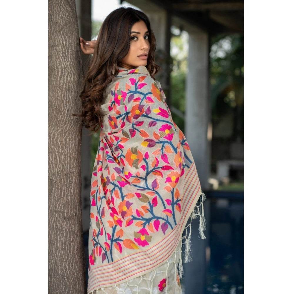 Generic Women's Cotton Printed Saree With Unstitched Blouse (Off-White, 5-6 Mtrs) - MYLUXURY LANE ENTERPRISE