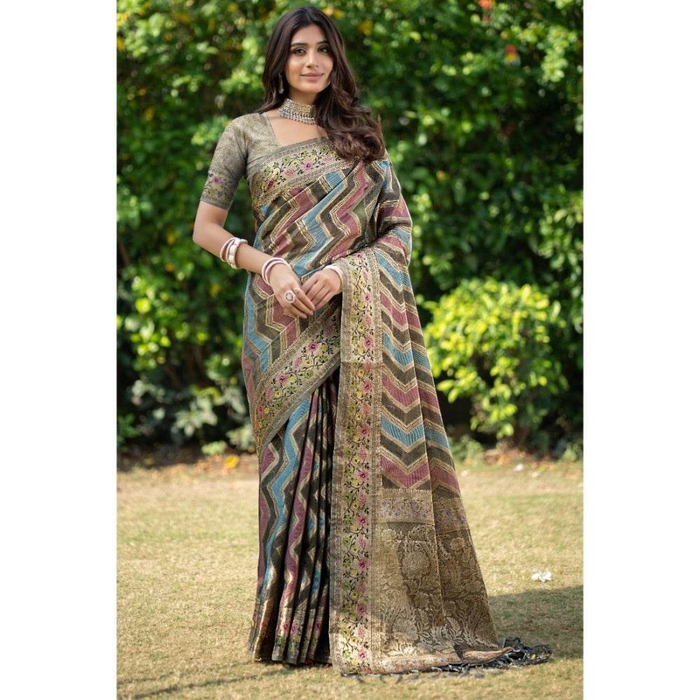 Generic Women's Organza Printed Saree With Unstitched Blouse (Grey, 5-6 Mtrs) - MYLUXURY LANE ENTERPRISE
