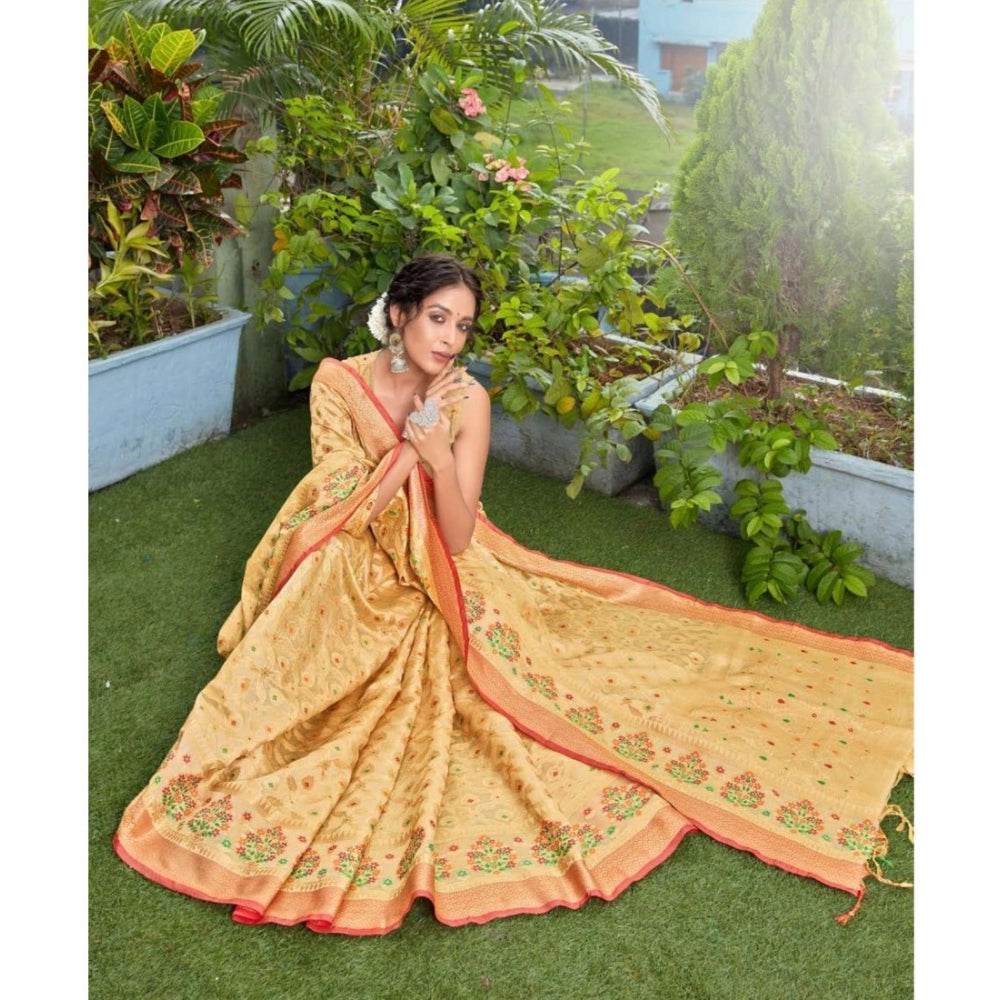 Generic Women's Organza Printed Saree With Unstitched Blouse (Beige, 5-6 Mtrs) - MYLUXURY LANE ENTERPRISE