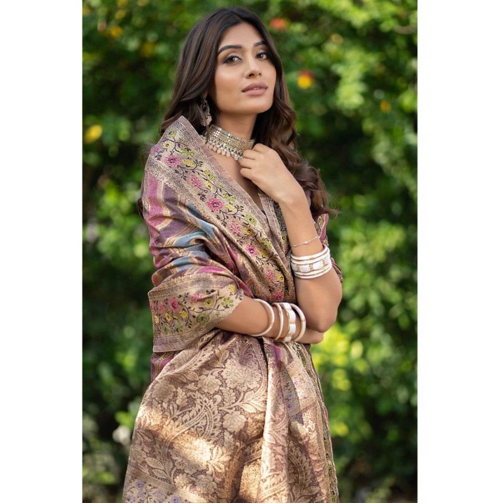 Generic Women's Organza Printed Saree With Unstitched Blouse (Wine, 5-6 Mtrs) - MYLUXURY LANE ENTERPRISE