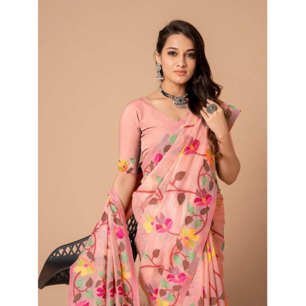 Generic Women's Cotton Printed Saree With Unstitched Blouse (Pink, 5-6 Mtrs) - MYLUXURY LANE ENTERPRISE