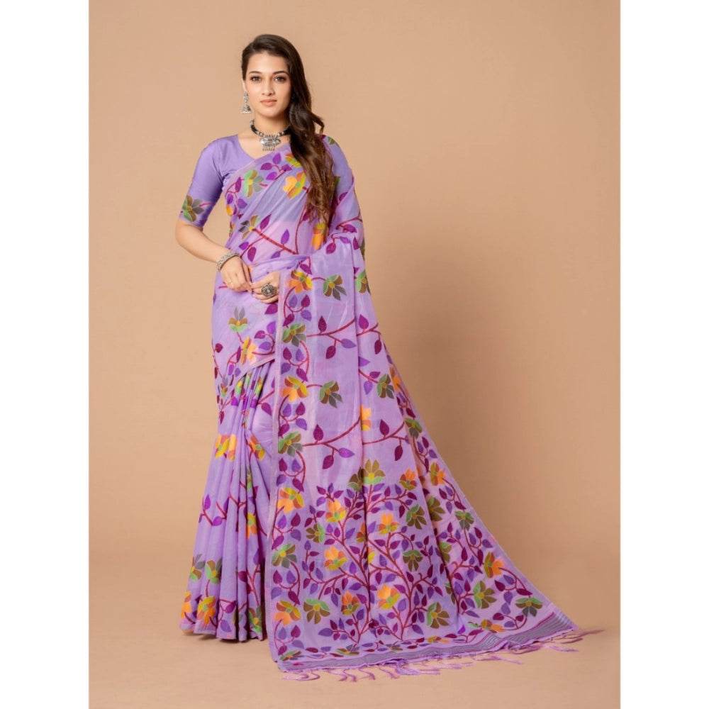 Generic Women's Cotton Printed Saree With Unstitched Blouse (Lavender, 5-6 Mtrs) - MYLUXURY LANE ENTERPRISE