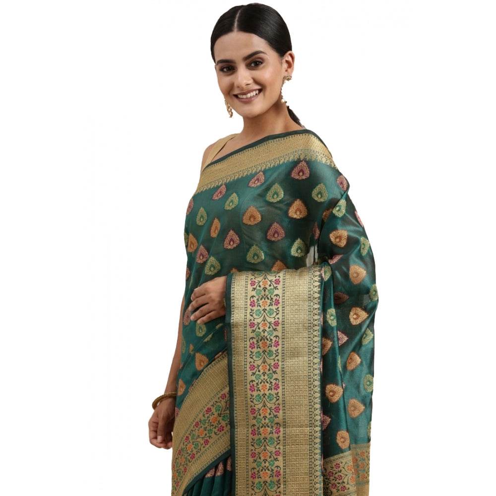 Generic Women's Organza Printed Saree With Unstitched Blouse (Sea Green, 5-6 Mtrs) - MYLUXURY LANE ENTERPRISE