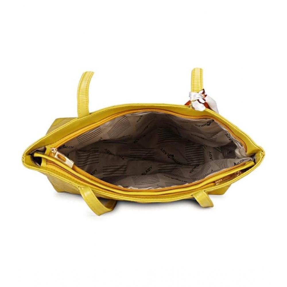 Generic Women's Polyurethane Textured  Shoulder Bag (Yellow) - MYLUXURY LANE ENTERPRISE