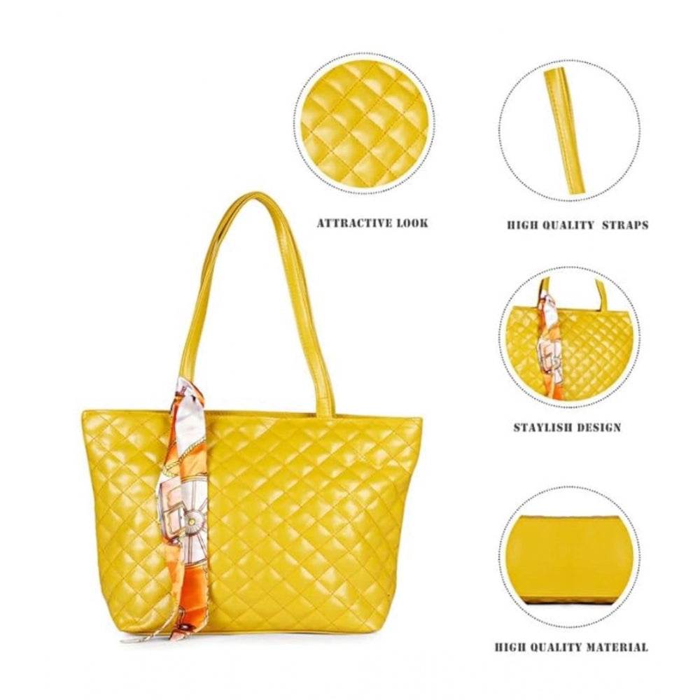 Generic Women's Polyurethane Textured  Shoulder Bag (Yellow) - MYLUXURY LANE ENTERPRISE