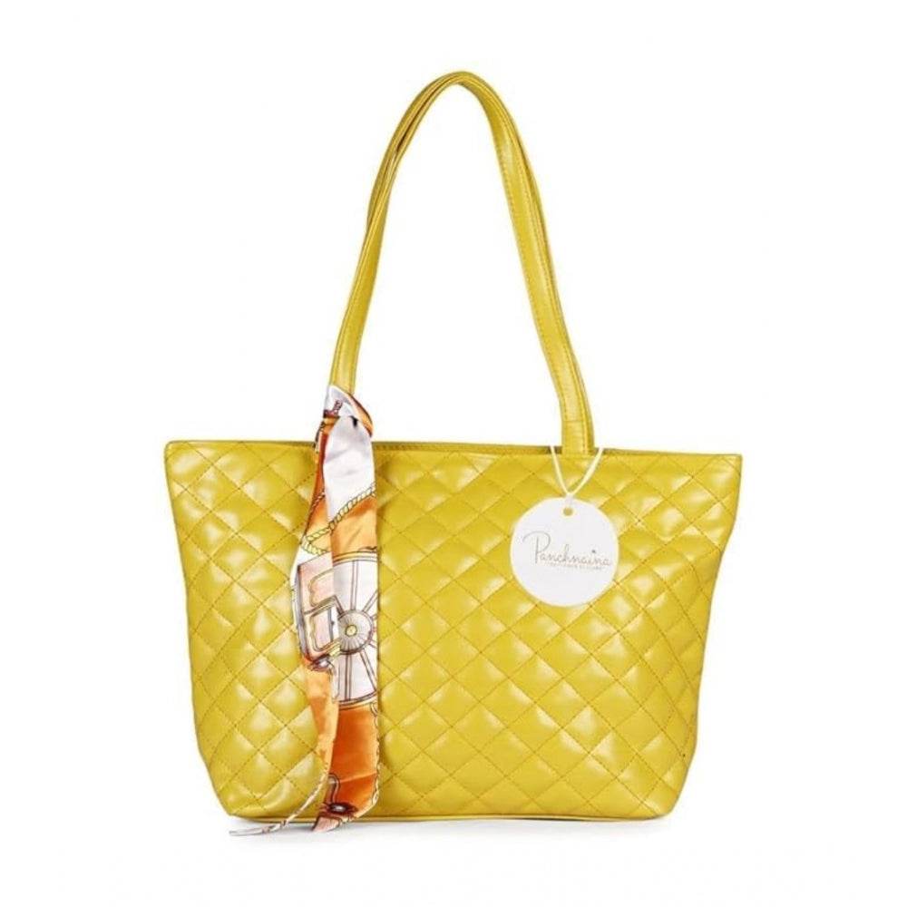 Generic Women's Polyurethane Textured  Shoulder Bag (Yellow) - MYLUXURY LANE ENTERPRISE