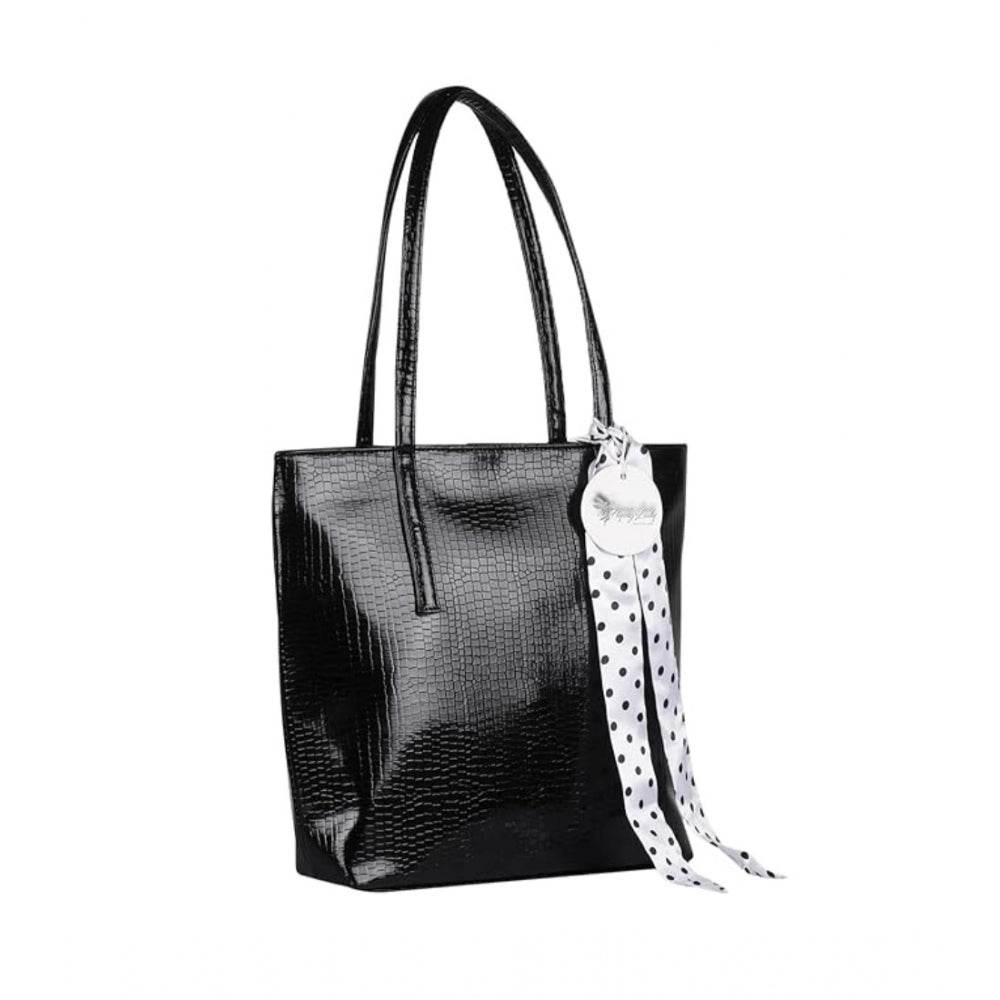 Generic Women's Polyurethane Textured, Croc Shoulder Bag (Black) - MYLUXURY LANE ENTERPRISE