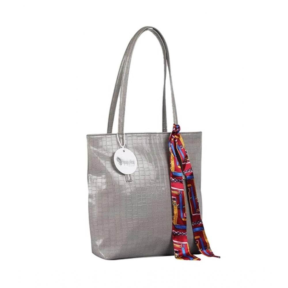 Generic Women's Polyurethane Textured, Croc Shoulder Bag (Grey) - MYLUXURY LANE ENTERPRISE