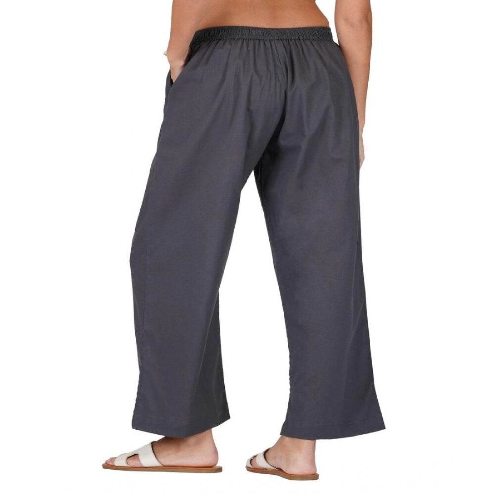Generic Women's Casual Cotton Cambric Solid Elastic Palazzo Trousers (Dark Grey) - MYLUXURY LANE ENTERPRISE