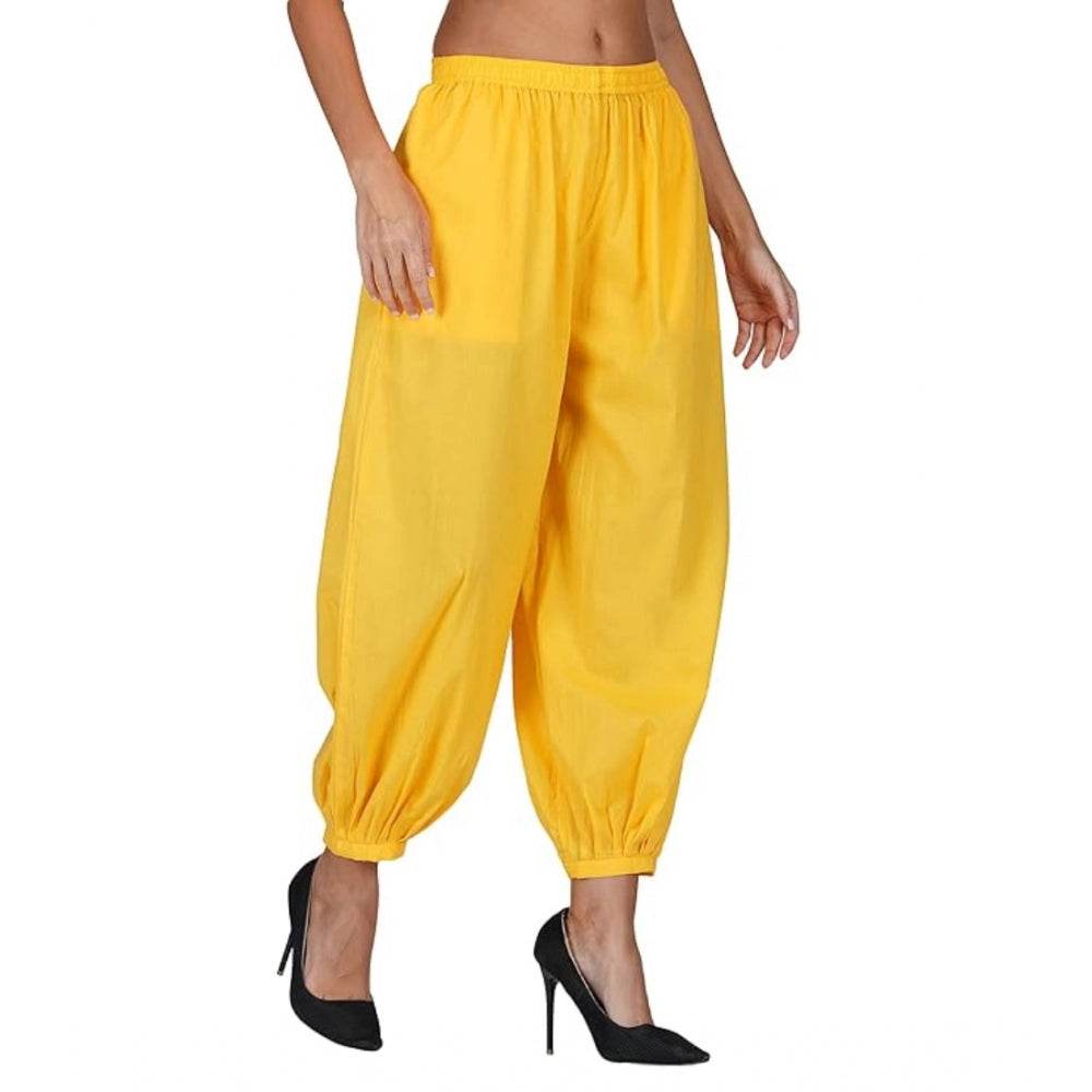 Generic Women's Casual Cotton Cambric Solid Elastic Waist Patiala Harem Pants (Yellow) - MYLUXURY LANE ENTERPRISE