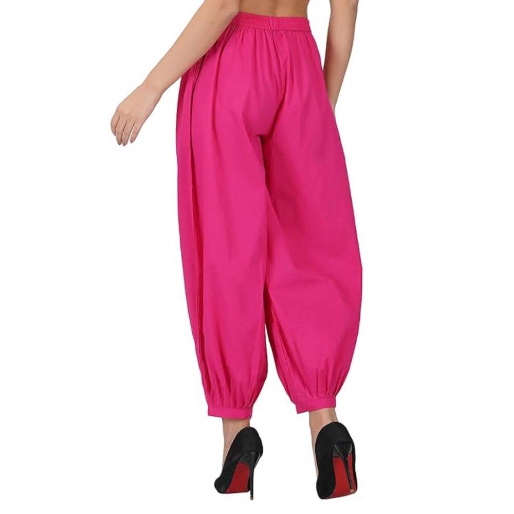 Generic Women's Casual Cotton Cambric Solid Elastic Waist Patiala Harem Pants (Pink) - MYLUXURY LANE ENTERPRISE