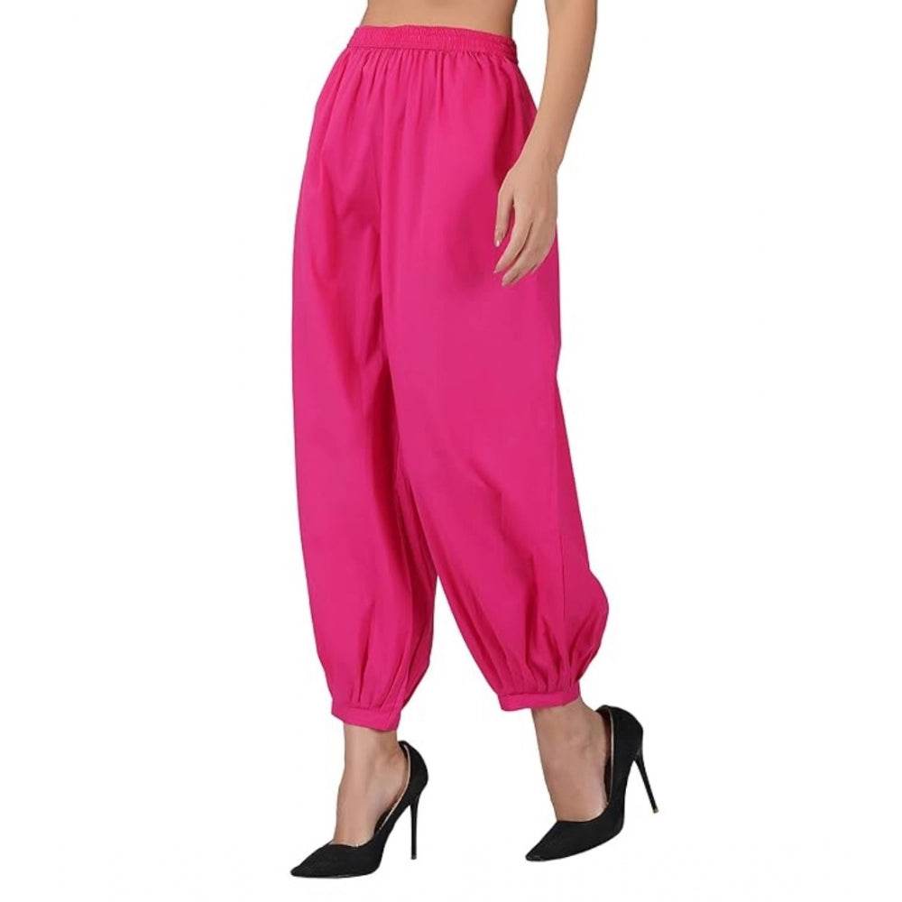 Generic Women's Casual Cotton Cambric Solid Elastic Waist Patiala Harem Pants (Pink) - MYLUXURY LANE ENTERPRISE
