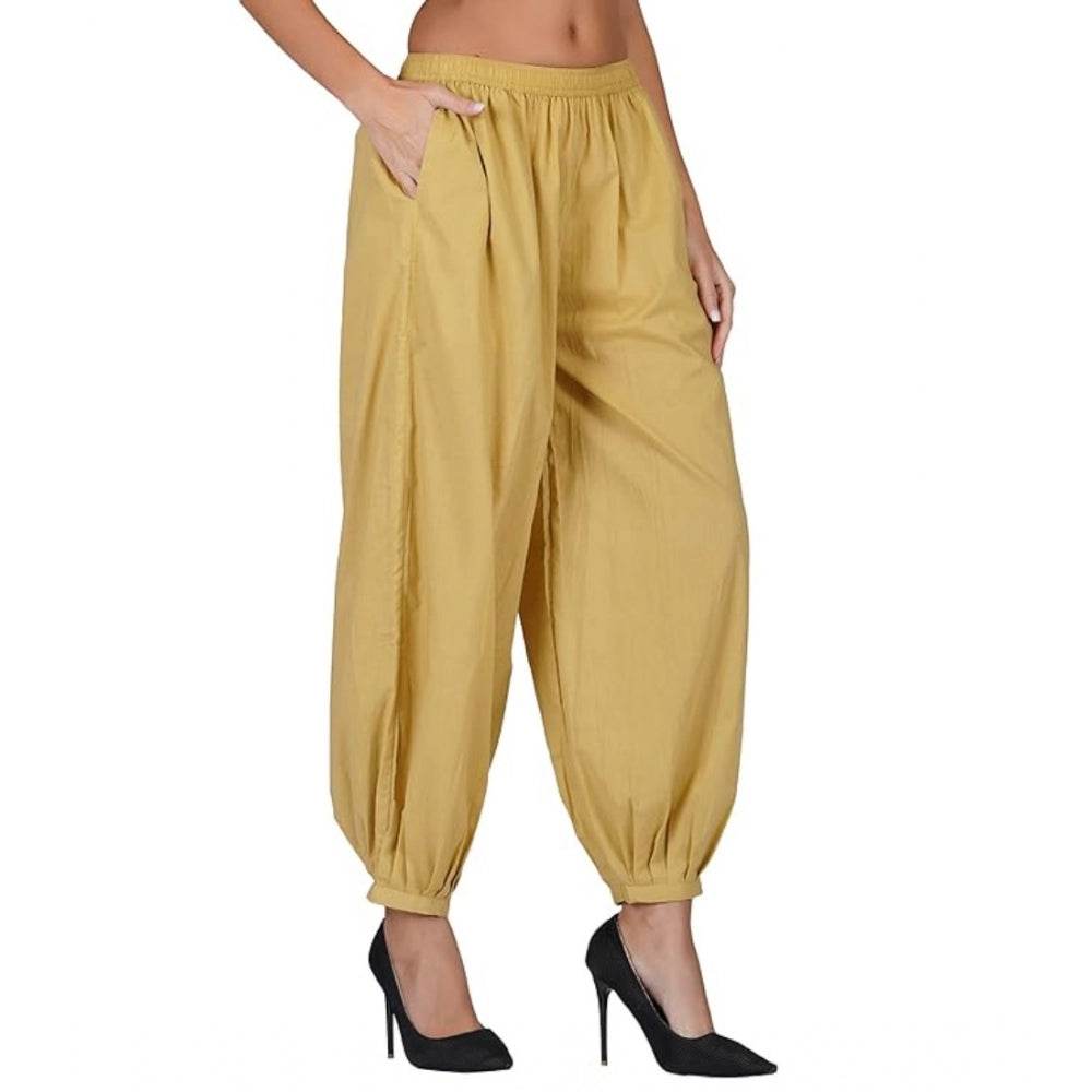 Generic Women's Casual Cotton Cambric Solid Elastic Waist Patiala Harem Pants (Beige) - MYLUXURY LANE ENTERPRISE
