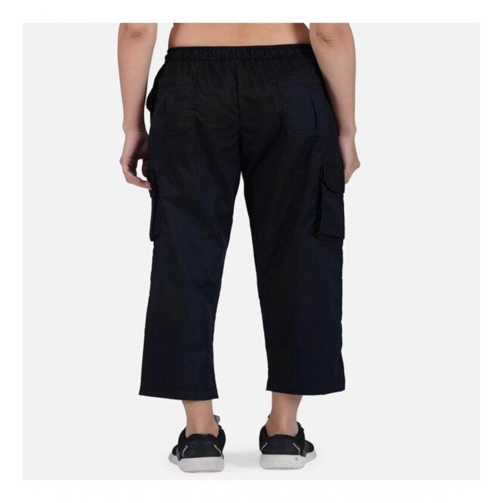 Generic Women's Casual Cotton Solid Cargo Pants (Black) - MYLUXURY LANE ENTERPRISE