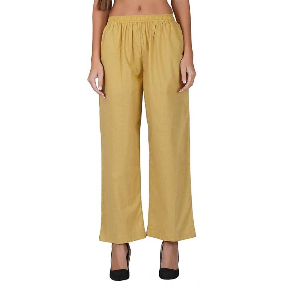 Generic Women's Casual Cotton Cambric Solid Elastic Palazzo Trousers (Beige) - MYLUXURY LANE ENTERPRISE