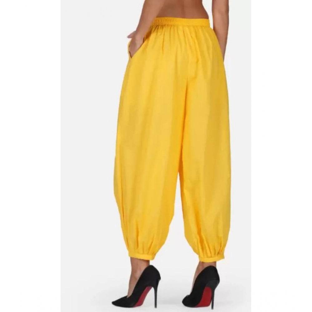 Generic Women's Casual Cotton Cambric Solid Elastic Waist Patiala Harem Pants (Yellow) - MYLUXURY LANE ENTERPRISE
