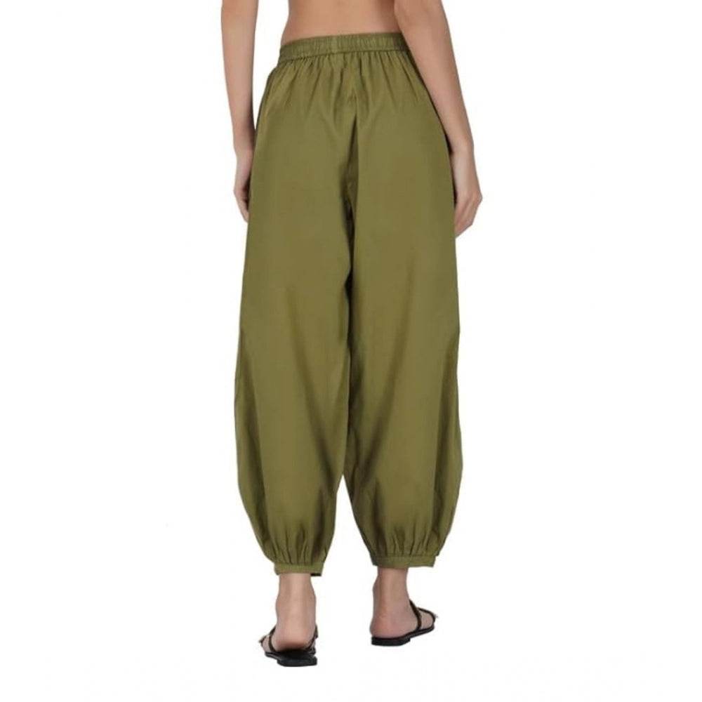 Generic Women's Casual Cotton Cambric Solid Elastic Waist Patiala Harem Pants (Green) - MYLUXURY LANE ENTERPRISE