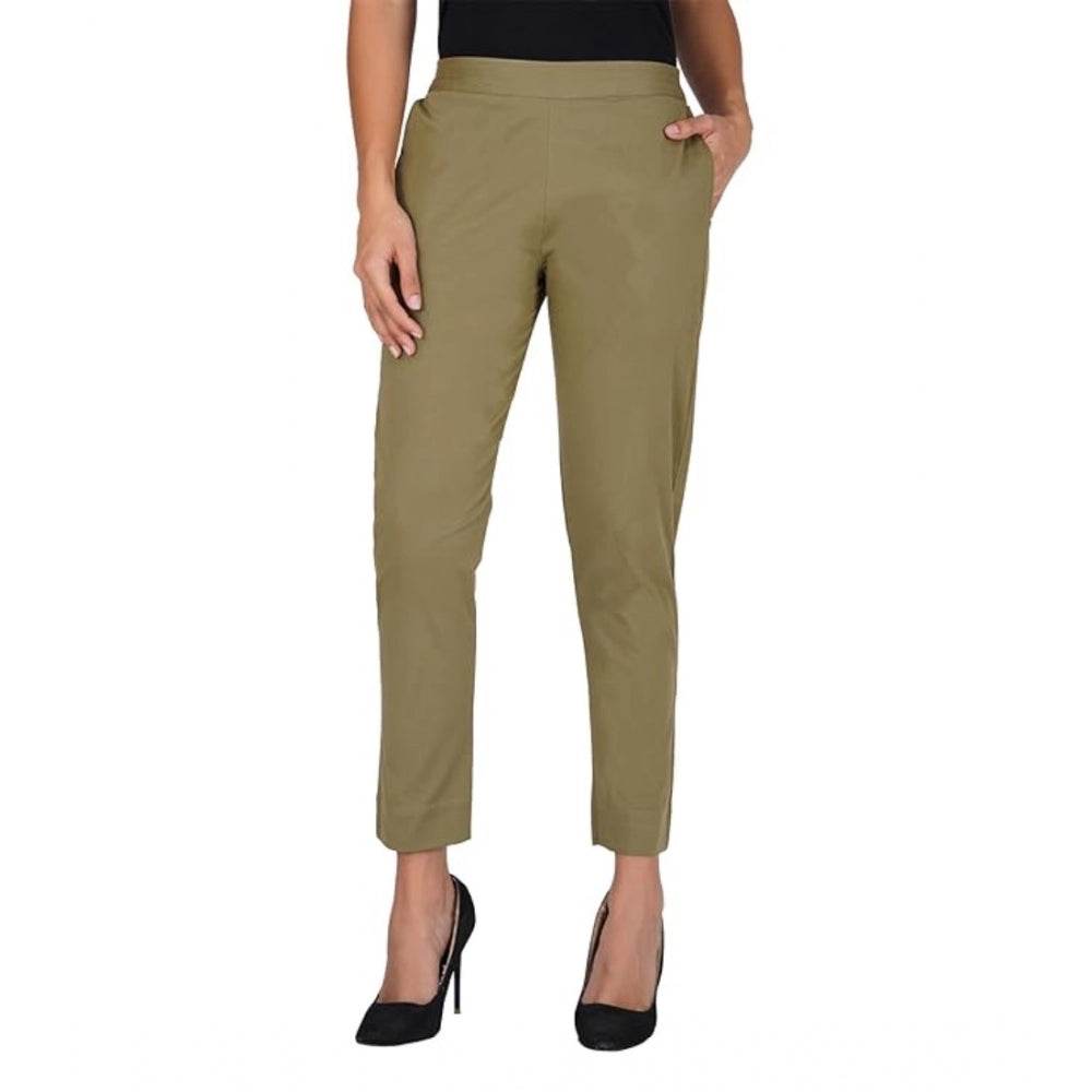 Generic Women's Casual Cotton Lycra Solid Trouser Pants (Green) - MYLUXURY LANE ENTERPRISE