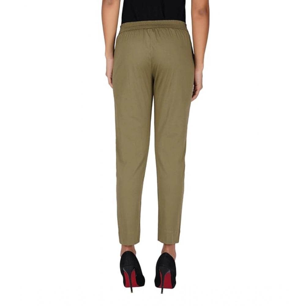 Generic Women's Casual Cotton Lycra Solid Trouser Pants (Green) - MYLUXURY LANE ENTERPRISE