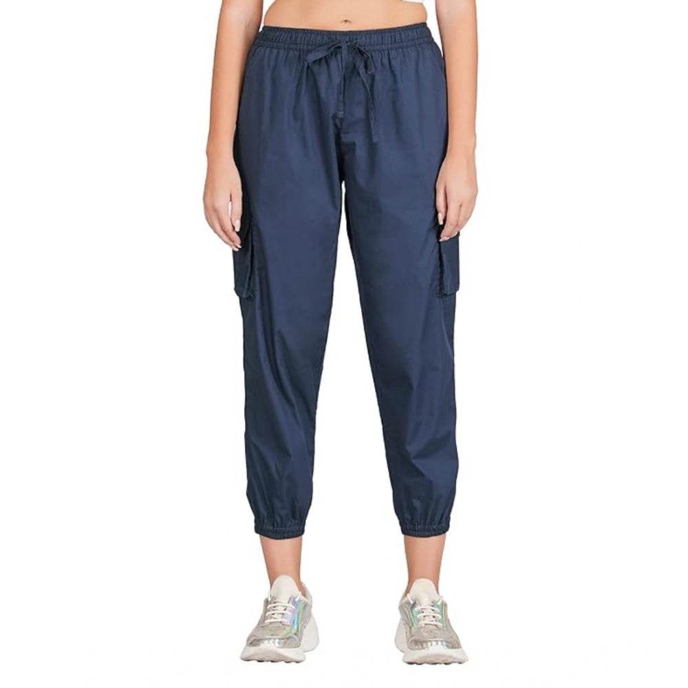 Generic Women's Casual Cotton Solid Elastic with Drawstring Cargo Pants (Navy Blue) - MYLUXURY LANE ENTERPRISE