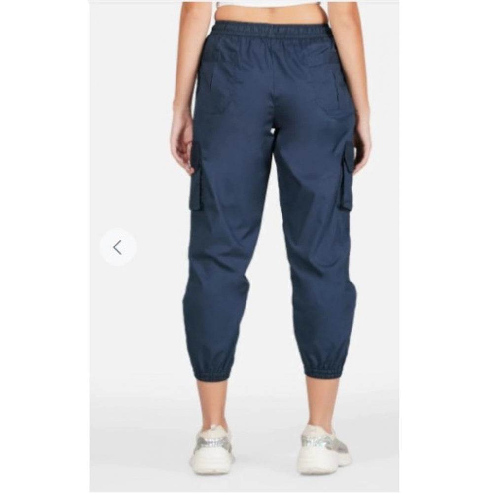 Generic Women's Casual Cotton Solid Elastic with Drawstring Cargo Pants (Navy Blue) - MYLUXURY LANE ENTERPRISE