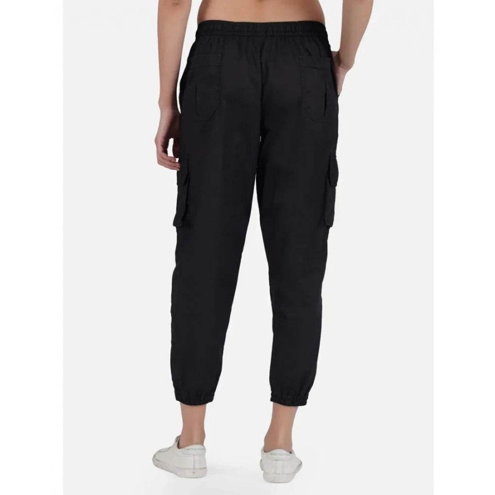 Generic Women's Casual Cotton Solid Elastic with Drawstring Cargo Pants (Black) - MYLUXURY LANE ENTERPRISE