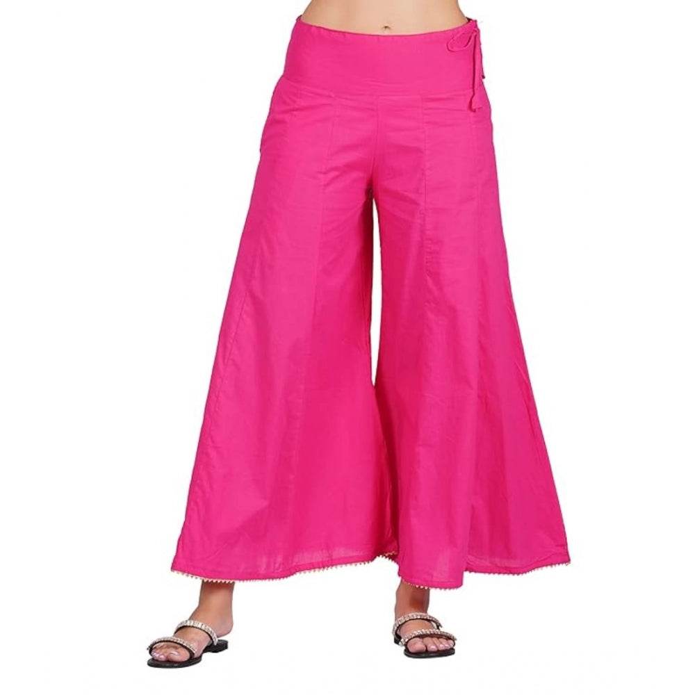 Generic Women's Casual Cotton Solid Palazzo (Pink) - MYLUXURY LANE ENTERPRISE