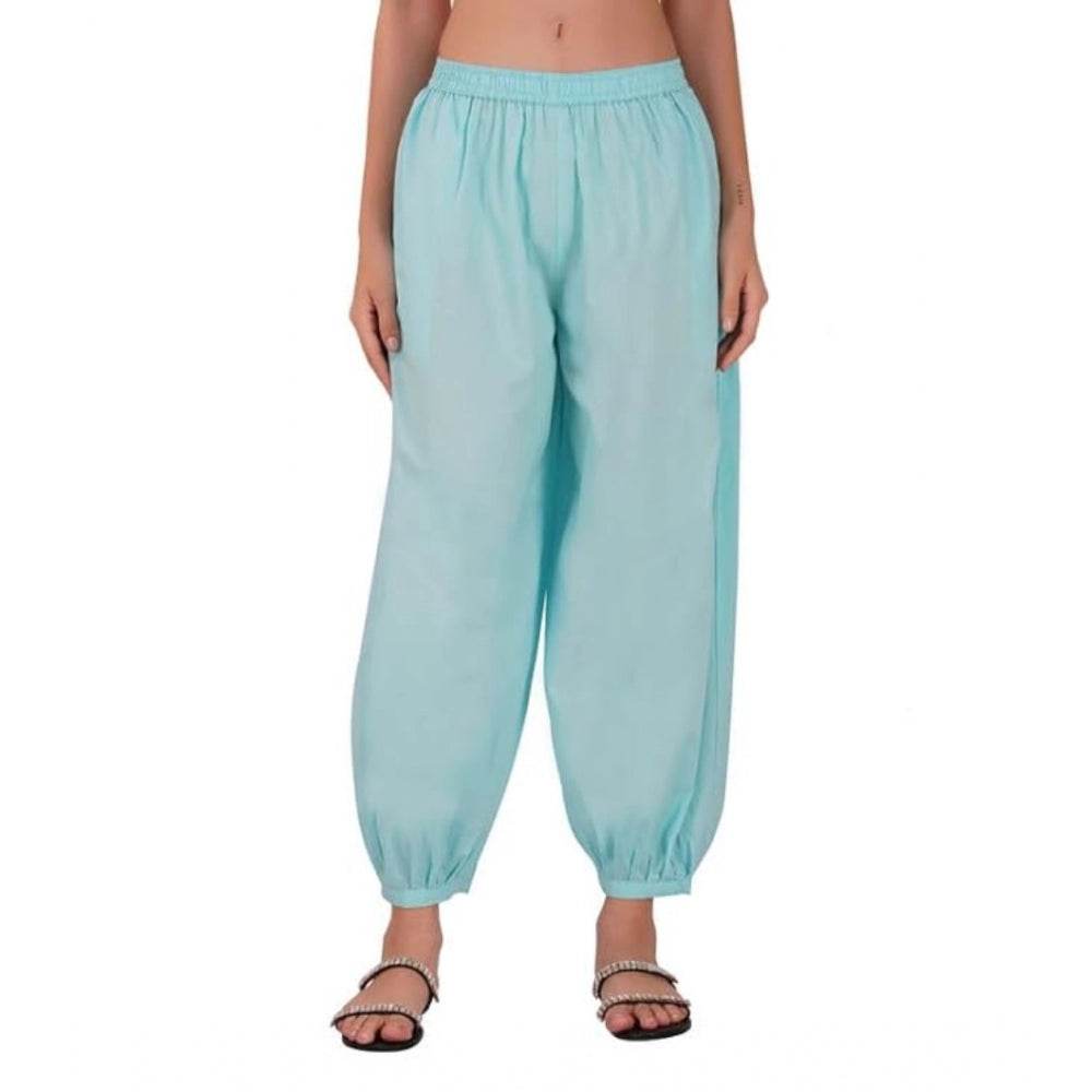 Generic Women's Casual Cotton Cambric Solid Elastic Waist Patiala Harem Pants (Blue) - MYLUXURY LANE ENTERPRISE