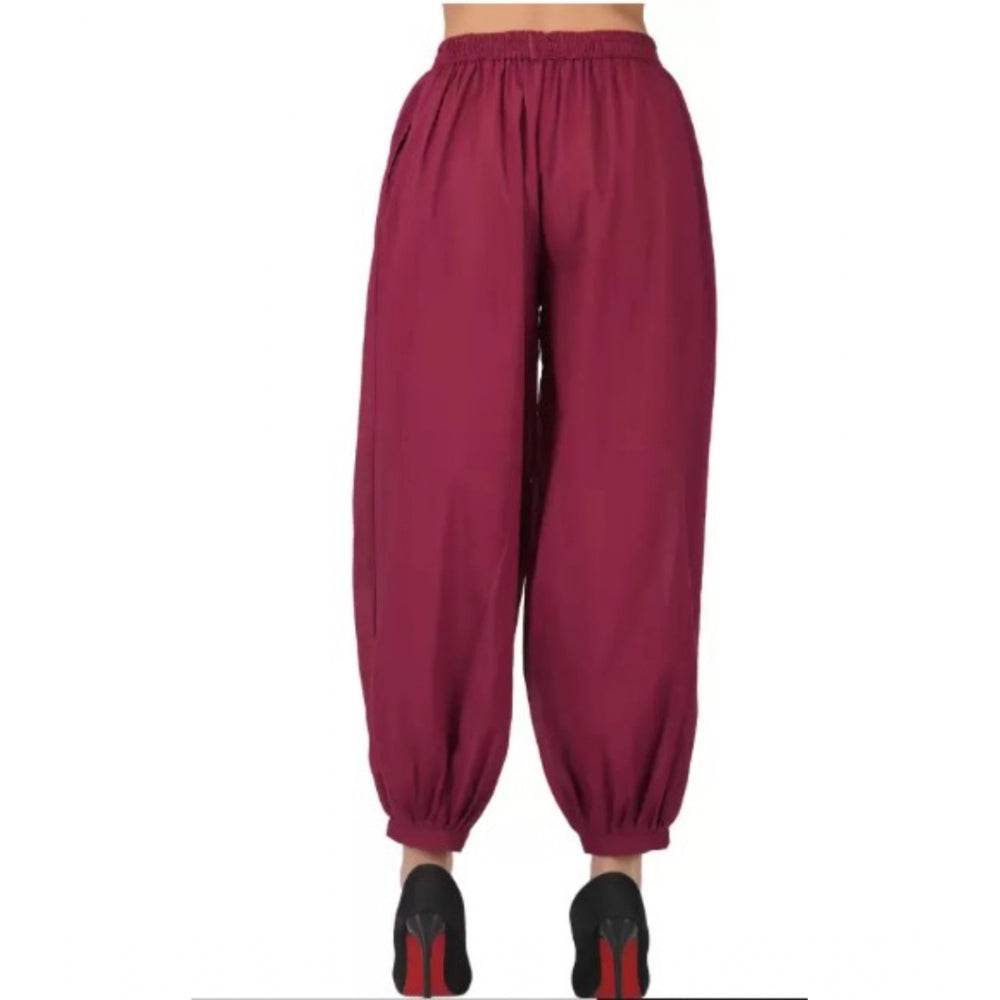 Generic Women's Casual Cotton Cambric Solid Elastic Waist Patiala Harem Pants (Maroon) - MYLUXURY LANE ENTERPRISE