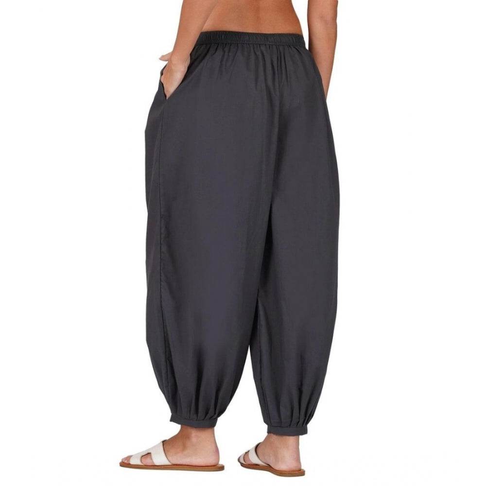 Generic Women's Casual Cotton Cambric Solid Elastic Patiala Harem Pants (Dark Grey) - MYLUXURY LANE ENTERPRISE