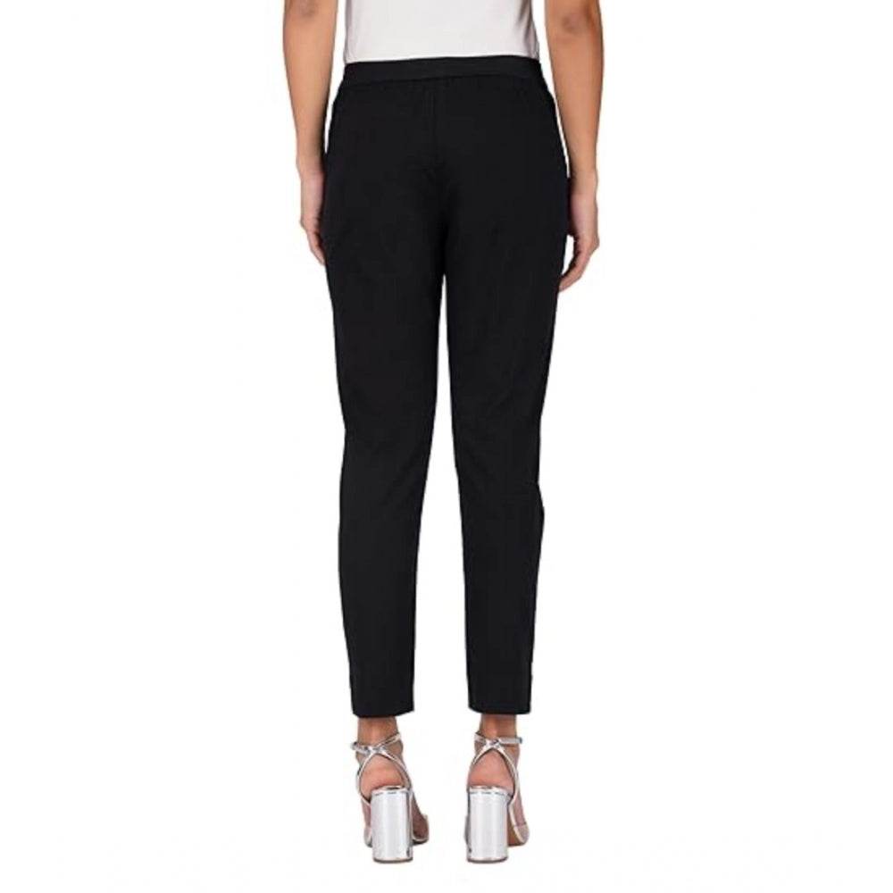 Generic Women's Casual Cotton Lycra Solid Trouser Pants (Black) - MYLUXURY LANE ENTERPRISE