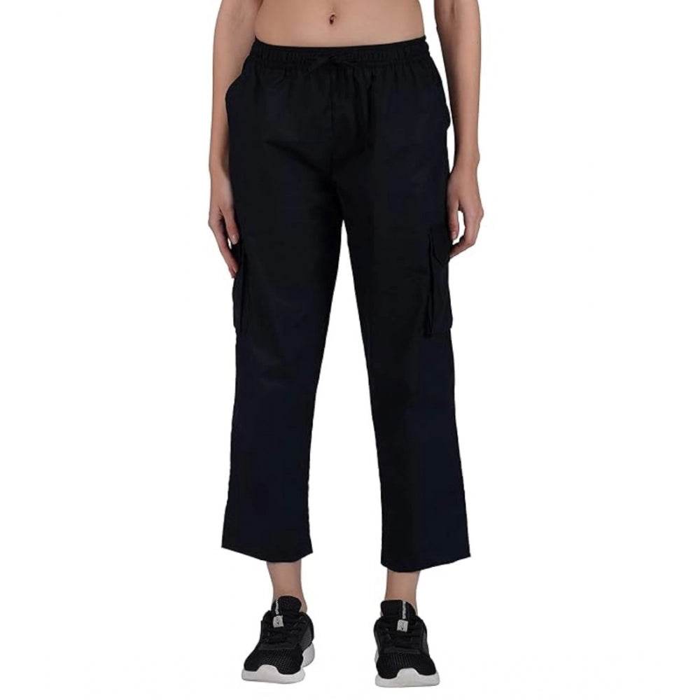Generic Women's Casual Cotton Solid Cargo Pants (Black) - MYLUXURY LANE ENTERPRISE
