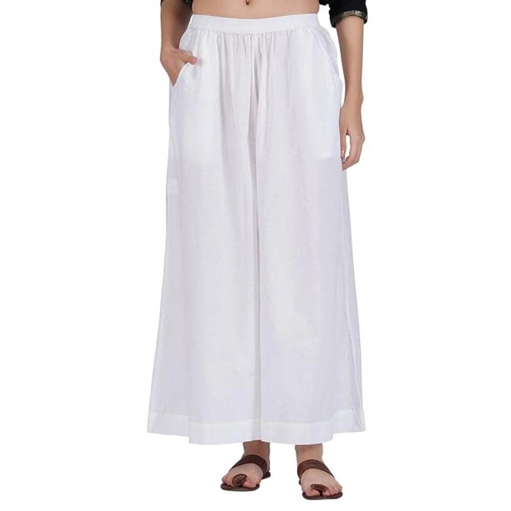 Generic Women's Casual Cotton Solid Elastic Palazzo (White) - MYLUXURY LANE ENTERPRISE