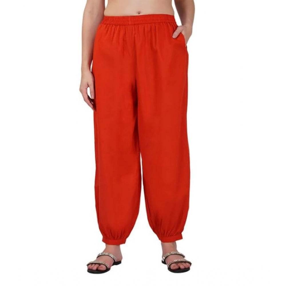 Generic Women's Casual Cotton Cambric Solid Elastic Waist Patiala Harem Pants (Rust) - MYLUXURY LANE ENTERPRISE