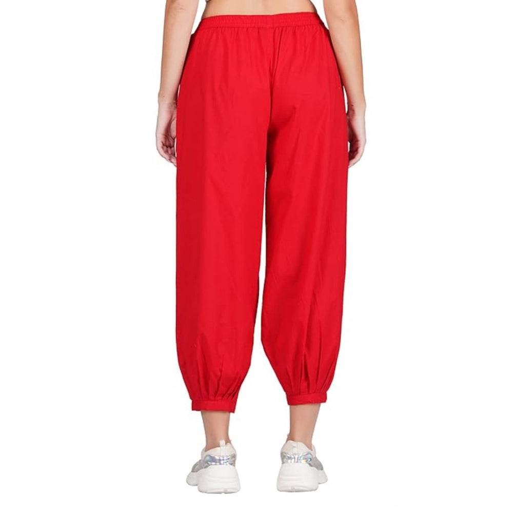 Generic Women's Casual Cotton Cambric Solid Elastic Waist Patiala Harem Pants (Red) - MYLUXURY LANE ENTERPRISE