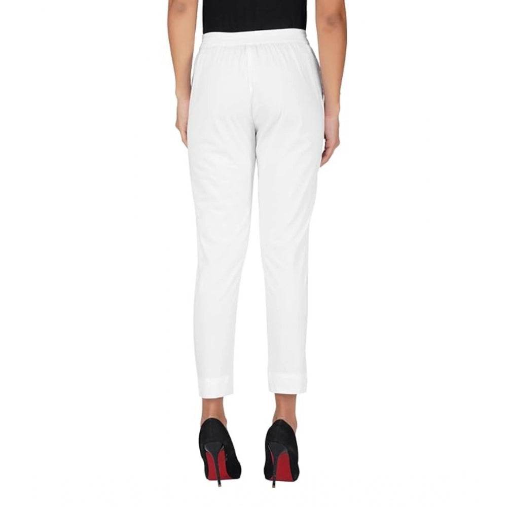 Generic Women's Casual Cotton Lycra Solid Trouser Pants (White) - MYLUXURY LANE ENTERPRISE