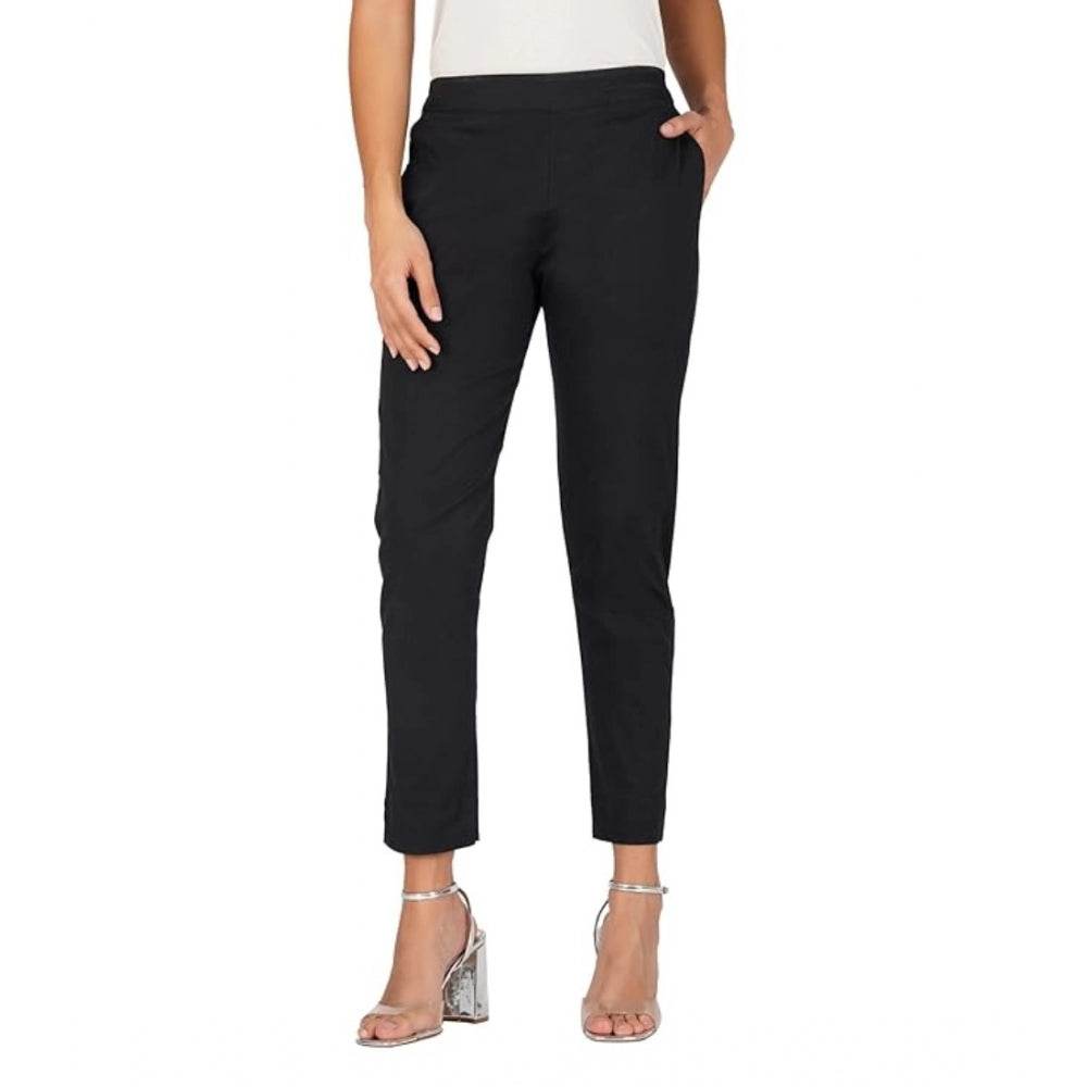 Generic Women's Casual Cotton Lycra Solid Trouser Pants (Black) - MYLUXURY LANE ENTERPRISE