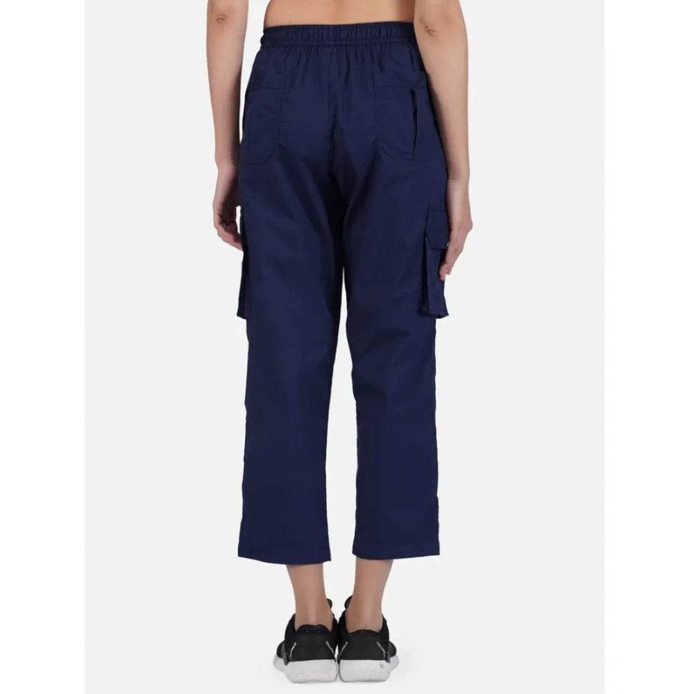 Generic Women's Casual Cotton Solid Cargo Pants (Navy Blue) - MYLUXURY LANE ENTERPRISE