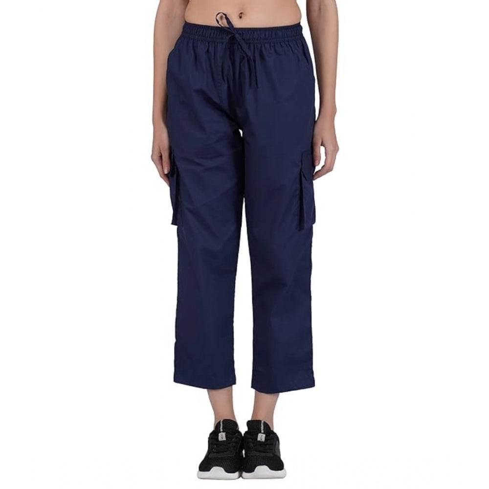 Generic Women's Casual Cotton Solid Cargo Pants (Navy Blue) - MYLUXURY LANE ENTERPRISE
