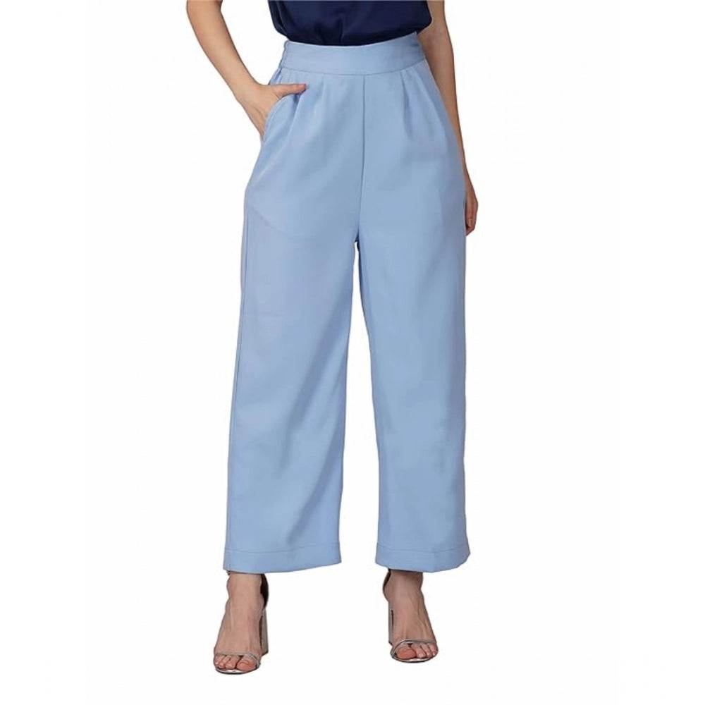 Generic Women's Casual Cotton Solid Pants (Sky Blue) - MYLUXURY LANE ENTERPRISE