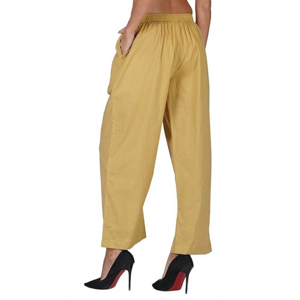 Generic Women's Casual Cotton Cambric Solid Elastic Palazzo Trousers (Beige) - MYLUXURY LANE ENTERPRISE